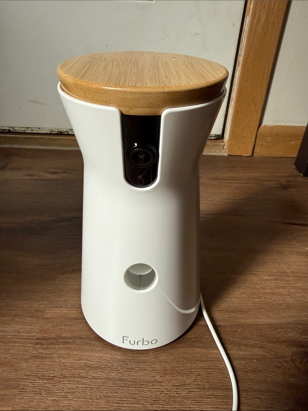 Furbo White and Bamboo Dog Camera with Treat Dispenser
